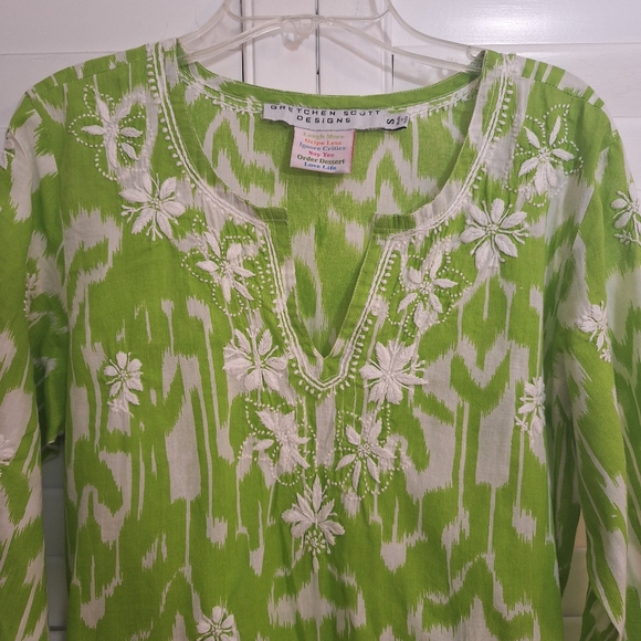 Gretchen Scott Designs Lime Green Embroidered Cotton Tunic Dress - Picture 2 of 8